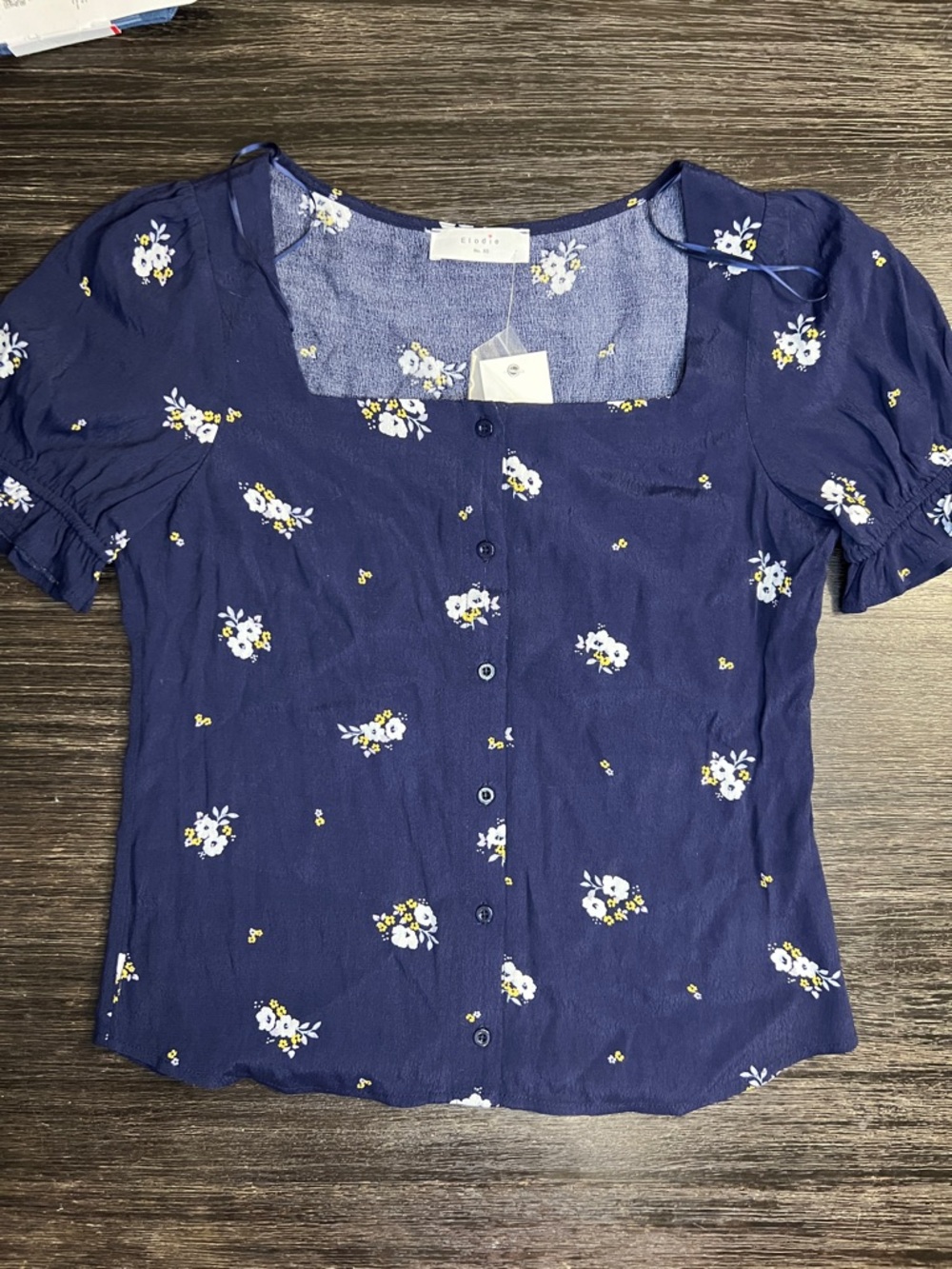 Elodie Navy Floral Button-Front Blouse